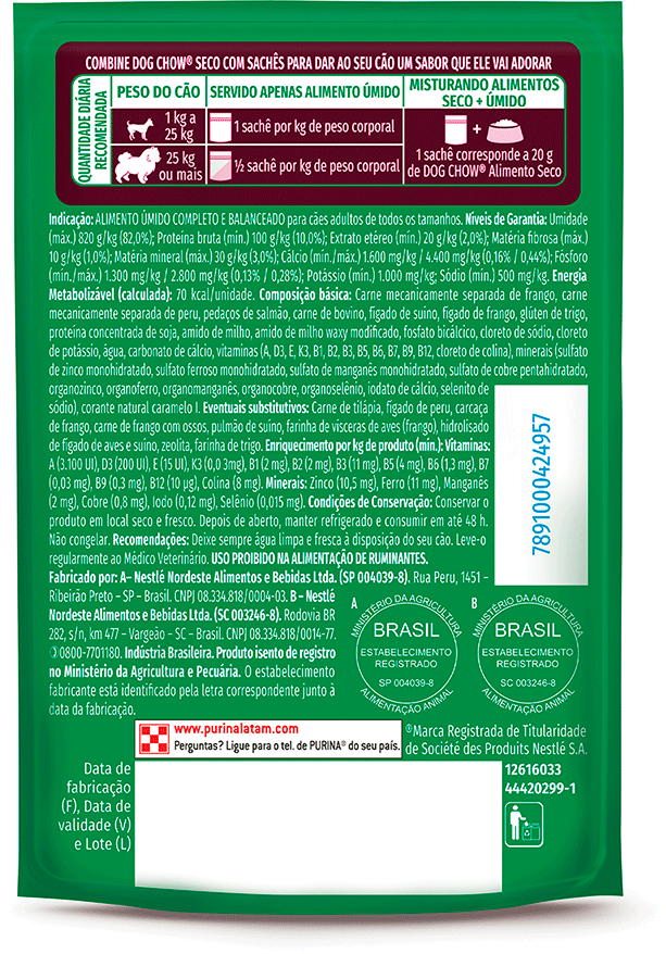 Ração Úmida MultiProteína Purina Dog Chow para Cães Adultos sabor Carne, Frango, Porco, Peru e Peixe - 85 g