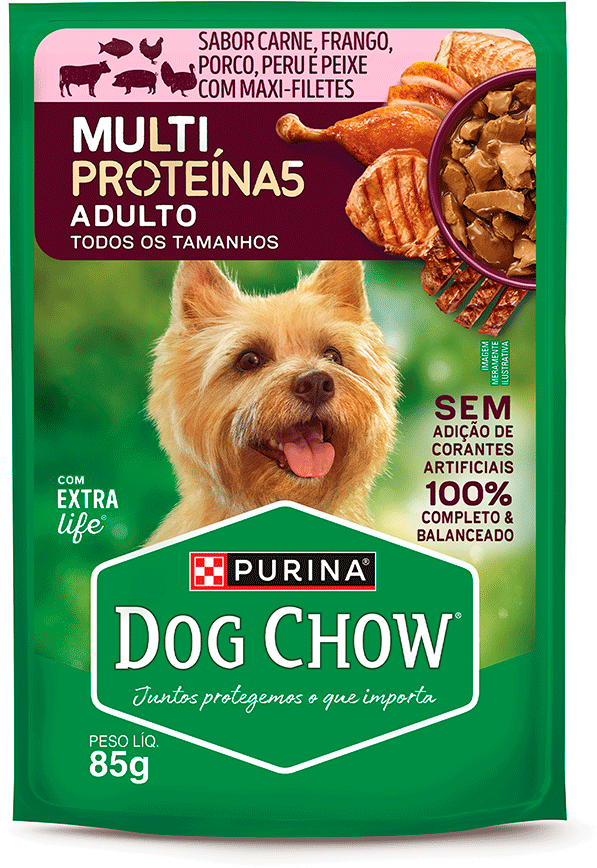 Ração Úmida MultiProteína Purina Dog Chow para Cães Adultos sabor Carne, Frango, Porco, Peru e Peixe - 85 g