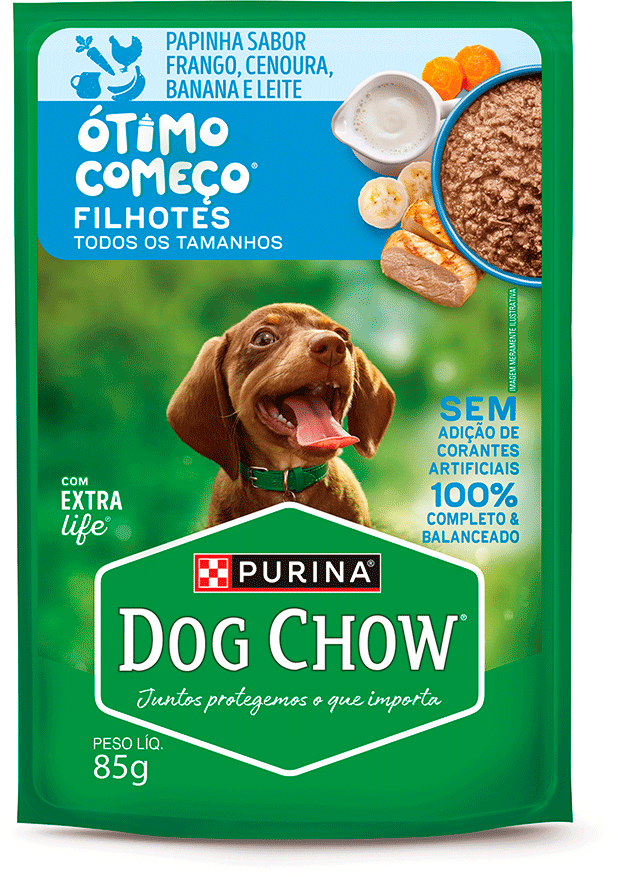 Ração Úmida Ótimo Começo Purina Dog Chow para Cães Filhotes Papinha sabor Frango, Cenoura, Banana e Leite - 85 g
