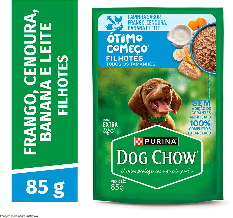Ração Úmida Ótimo Começo Purina Dog Chow para Cães Filhotes Papinha sabor Frango, Cenoura, Banana e Leite - 85 g