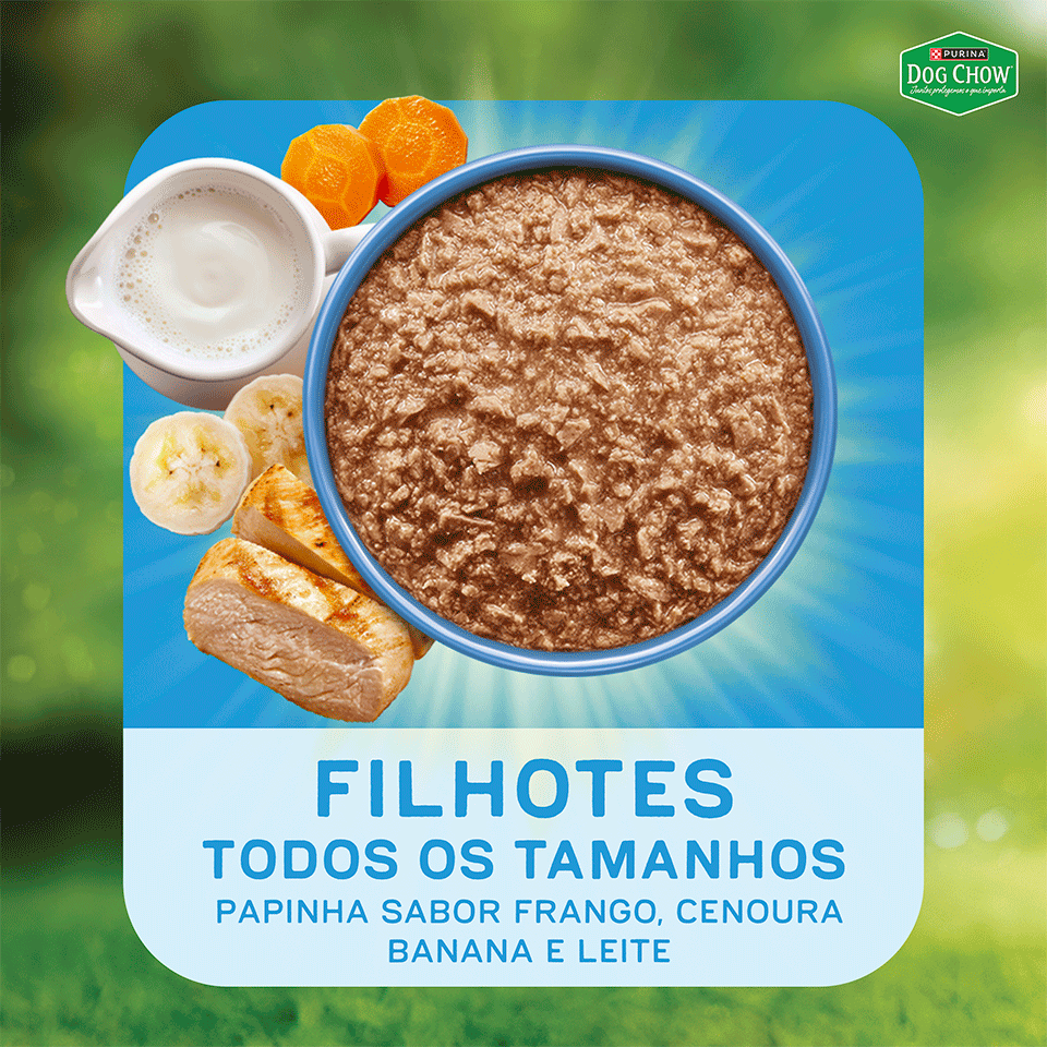 Ração Úmida Ótimo Começo Purina Dog Chow para Cães Filhotes Papinha sabor Frango, Cenoura, Banana e Leite - 85 g
