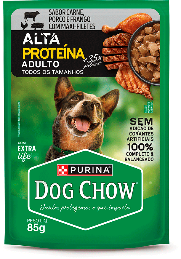 Ração Úmida Alta Proteína Purina Dog Chow para Cães Adultos sabor Carne, Porco e Frango - 85 g