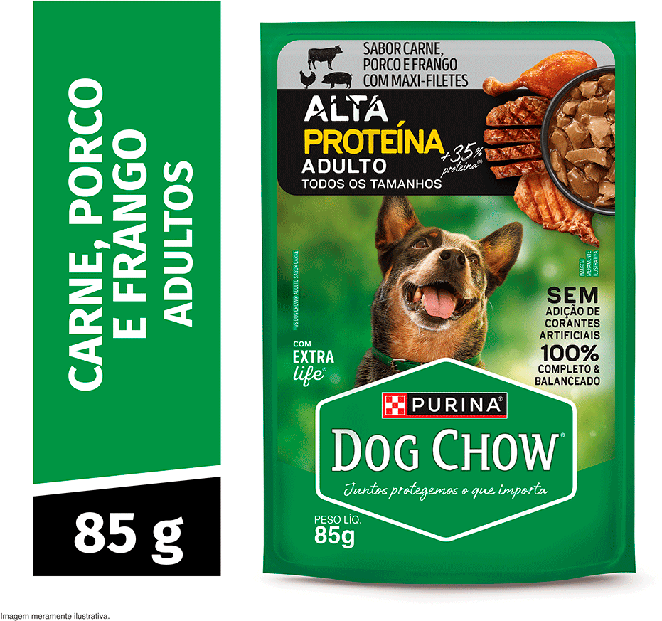 Ração Úmida Alta Proteína Purina Dog Chow para Cães Adultos sabor Carne, Porco e Frango - 85 g
