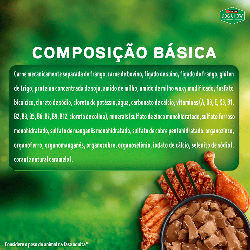 Ração Úmida Alta Proteína Purina Dog Chow para Cães Adultos sabor Carne, Porco e Frango - 85 g