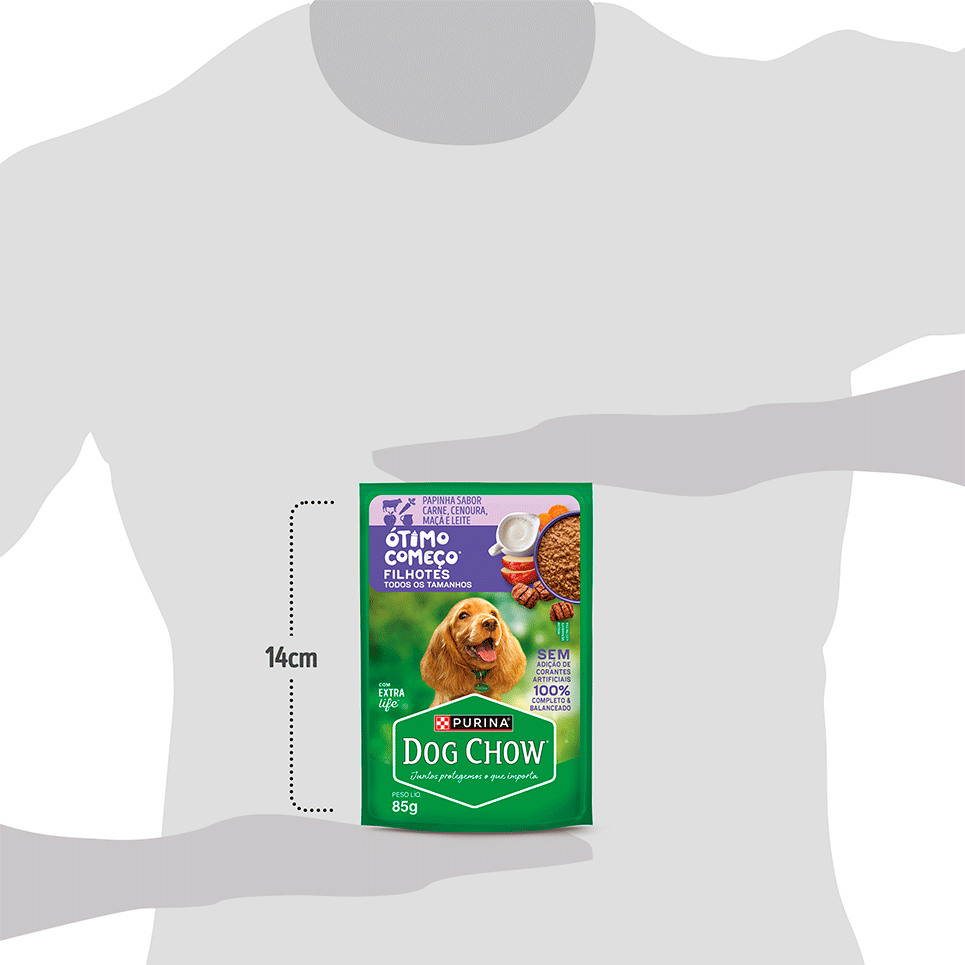 Ração Úmida Ótimo Começo Purina Dog Chow para Cães Filhotes Papinha sabor Carne, Cenoura, Maçã e Leite - 85 g