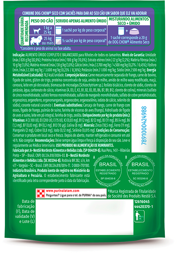 Ração Úmida Ótimo Começo Purina Dog Chow para Cães Filhotes Papinha sabor Carne, Cenoura, Maçã e Leite - 85 g