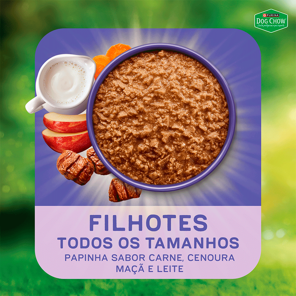 Ração Úmida Ótimo Começo Purina Dog Chow para Cães Filhotes Papinha sabor Carne, Cenoura, Maçã e Leite - 85 g
