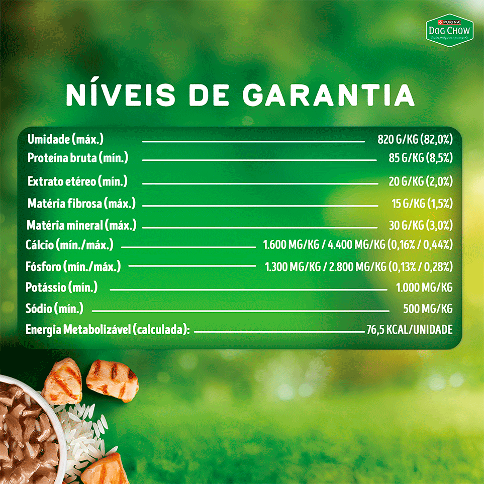 Ração Úmida Nutrição Reforçada Purina Dog Chow para Cães Adultos sabor Frango em Filetes com Arroz - 85 g