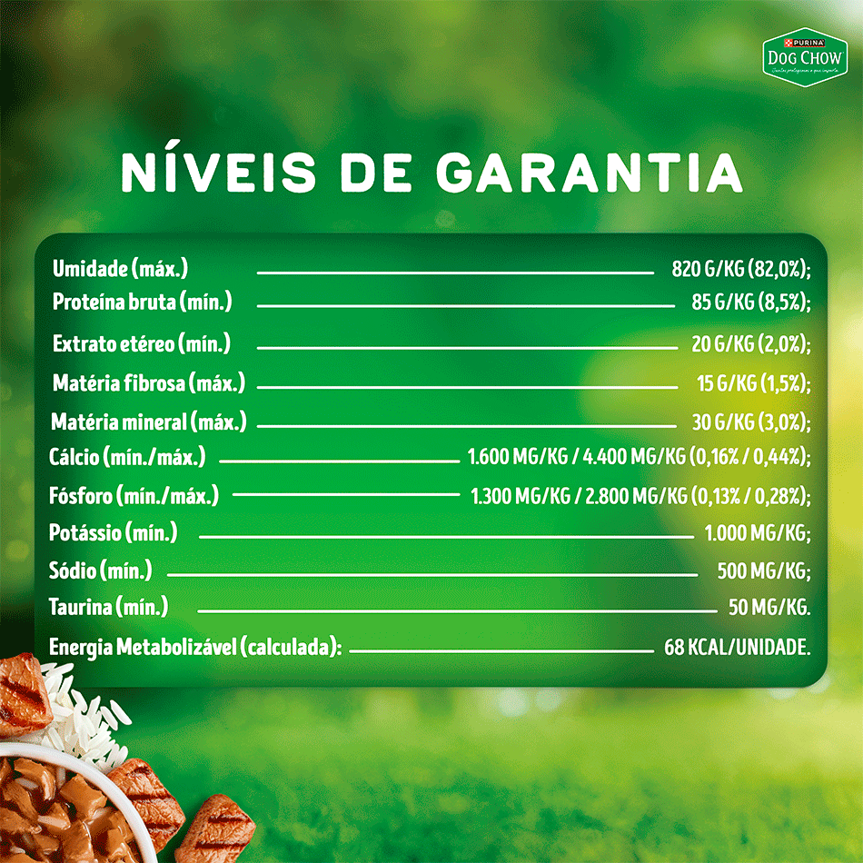 Ração Úmida Nutrição Reforçada Purina Dog Chow para Cães Adultos sabor Carne em Filetes com Arroz - 85 g
