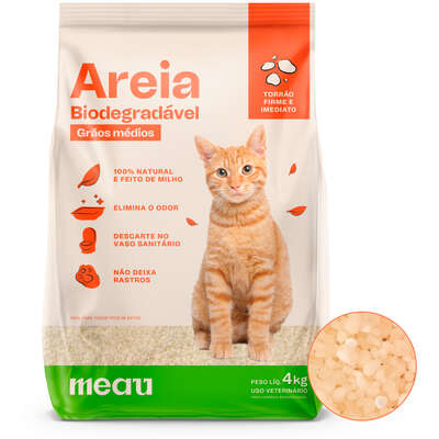 Areia Higiênica Meau Biodegradável Grãos Médios para Gatos