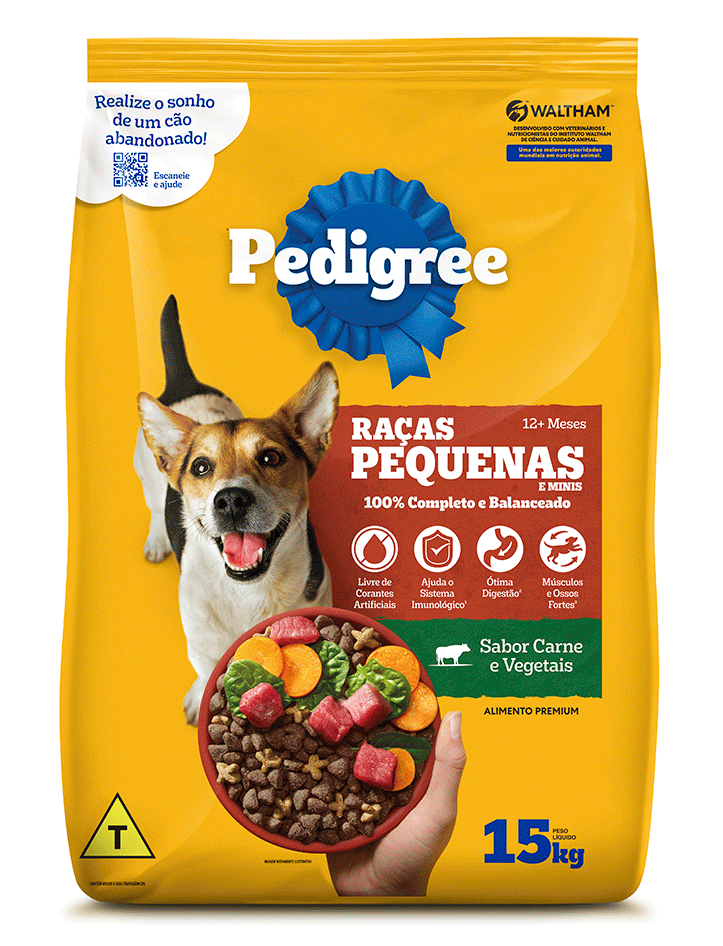 Ração Pedigree Carne e Vegetais Cães Adultos Raças Pequenas e Minis - 15Kg