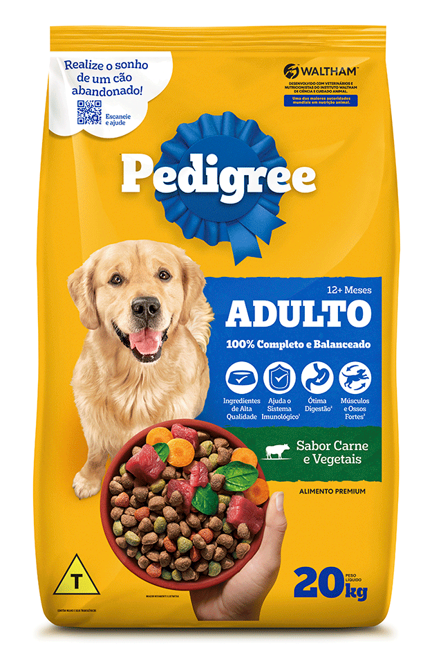 Ração Seca Pedigree Carne e Vegetais para Cães Adultos Raças Médias e Grandes - 20Kg