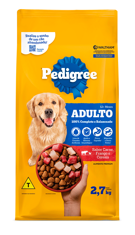 Ração Seca Pedigree Carne, Frango e Cereais para Cães Adultos Raças Médias e Grandes - 2,7Kg