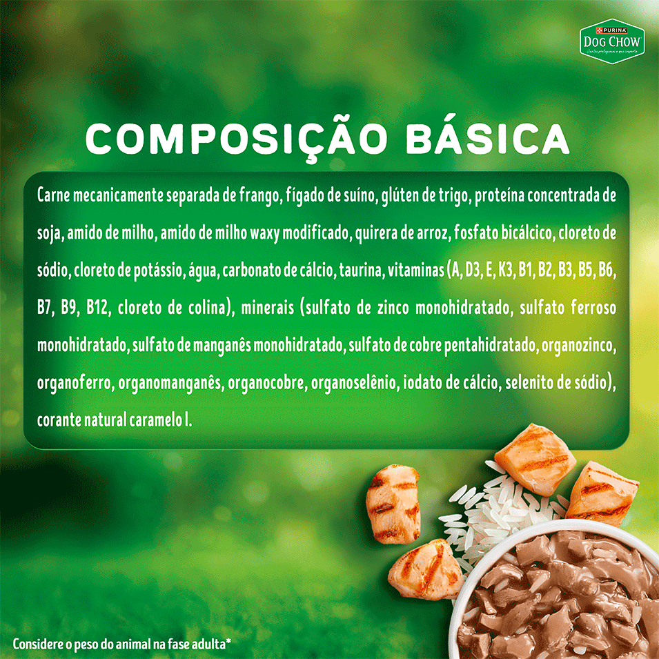 Ração Úmida Nutrição Reforçada Purina Dog Chow para Cães Adultos sabor Frango em Filetes com Arroz - 85 g