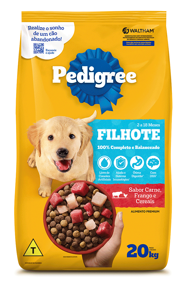 Ração Pedigree Carne Frango e Cereais Cães Filhotes - 20Kg