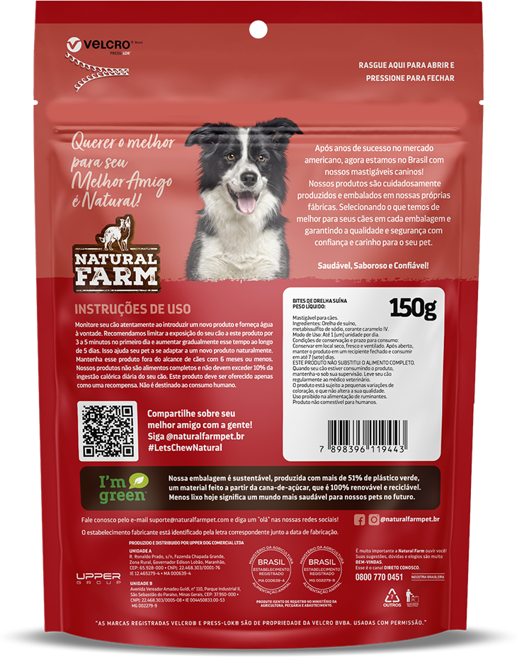 Petisco Natural Farm Bites de Orelha Suína para Cães - 150 g