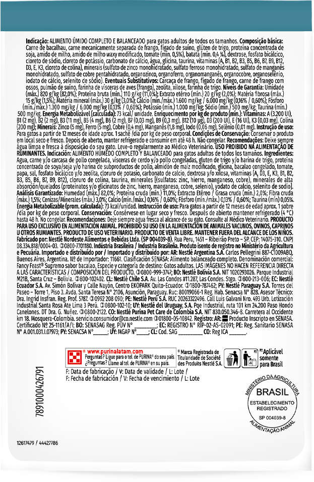 Racão Úmida Nestlé Purina Fancy Feast Supremo para Gatos sabor Bacalhau - 75 g