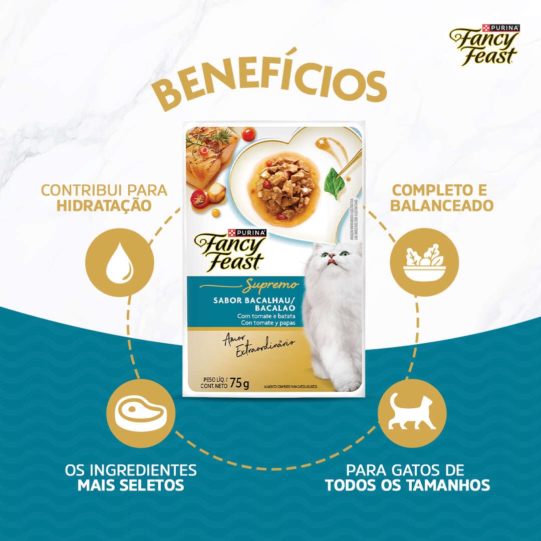 Racão Úmida Nestlé Purina Fancy Feast Supremo para Gatos sabor Bacalhau - 75 g
