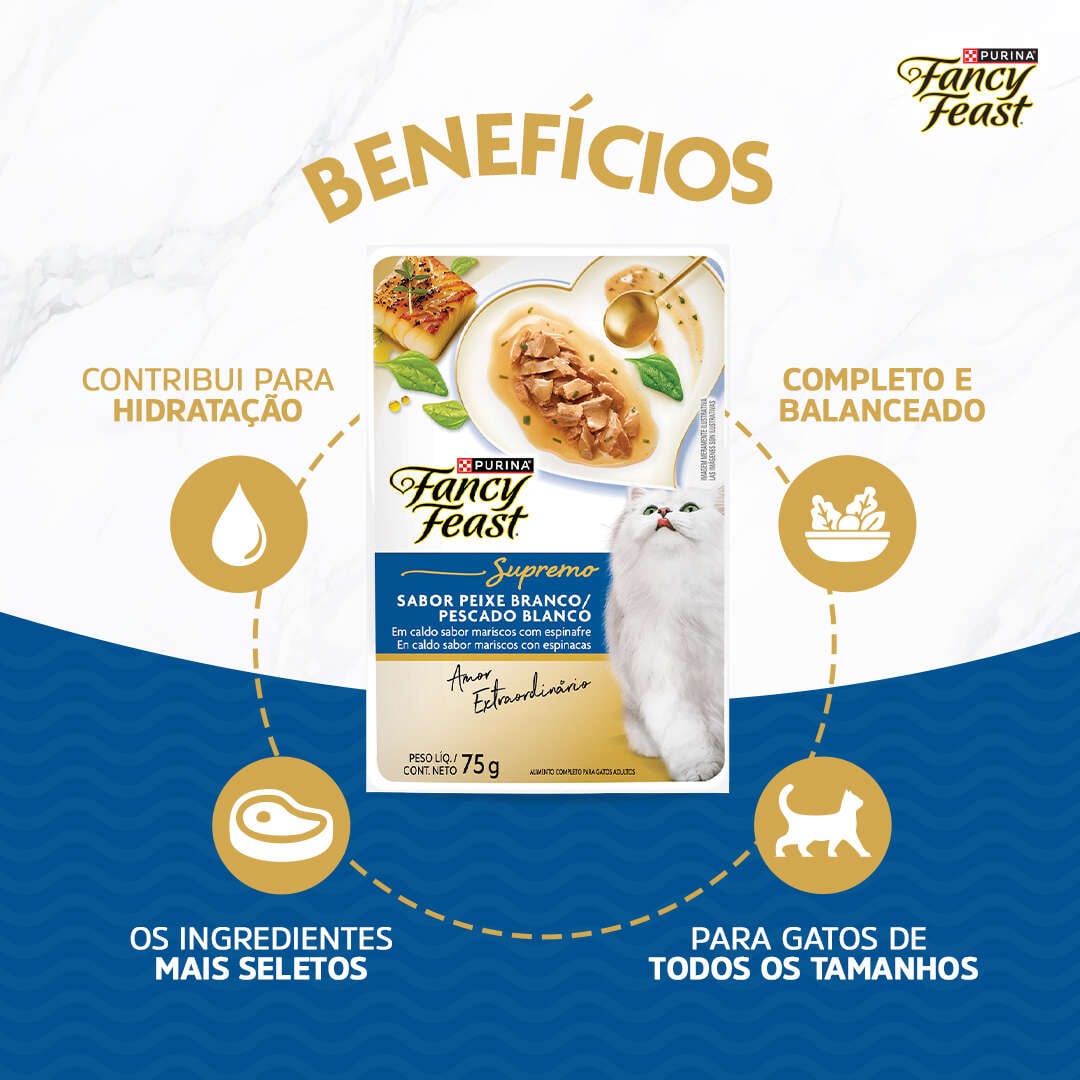 Racão Úmida Nestlé Purina Fancy Feast Supremo para Gatos sabor Peixe Branco - 75 g
