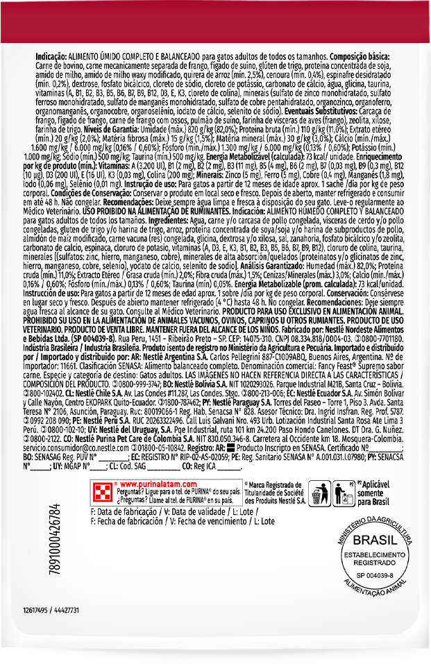 Racão Úmida Nestlé Purina Fancy Feast Supremo para Gatos sabor Carne - 75 g