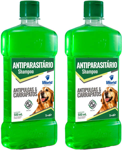 Shampoo Antiparasitário World Veterinária Dug's Antipulgas e Carrapatos 500 mL para Cães - 2 Unidades (1000 mL)