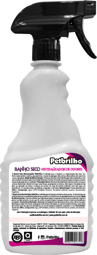 Banho a Seco Petbrilho Neutralizador de Odores para Cães e Gatos - 500 mL