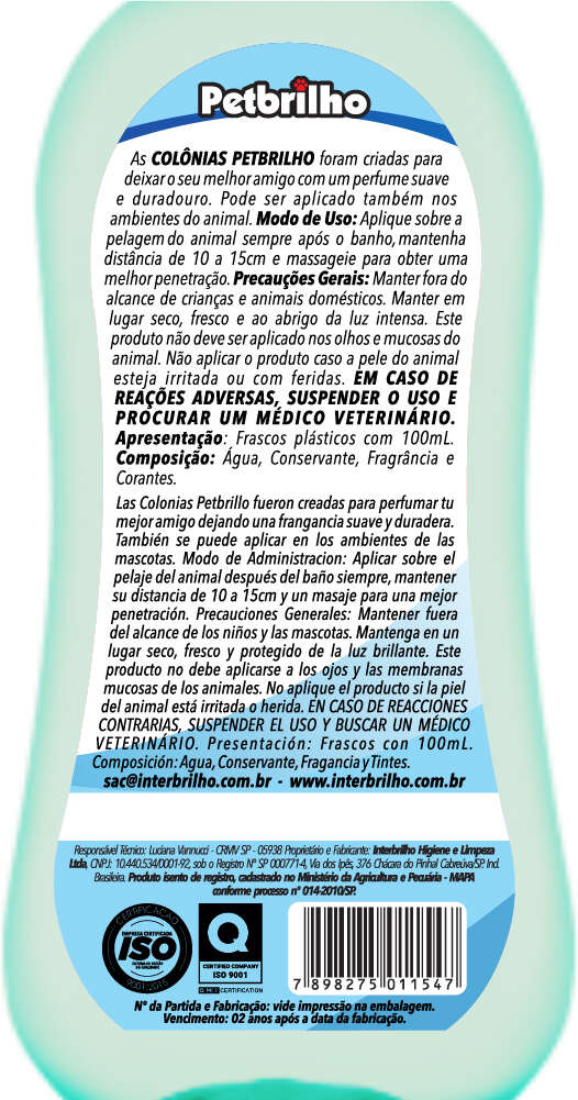 Colônia Petbrilho Macho - 100 mL