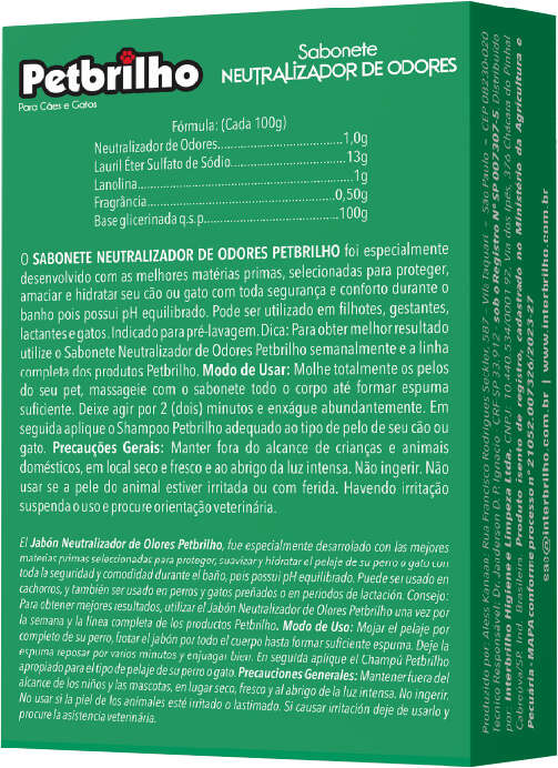 Sabonete Petbrilho Neutralizador de Odores - 80 g