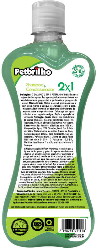 Shampoo Petbrilho 2 em 1 - 500 mL