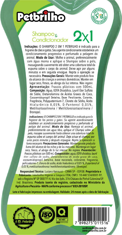 Shampoo Petbrilho 2 em 1 - 500 mL