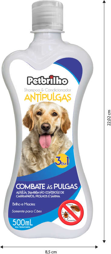 Shampoo e Condicionador Petbrilho Antipulgas 3 em 1 - 500 mL