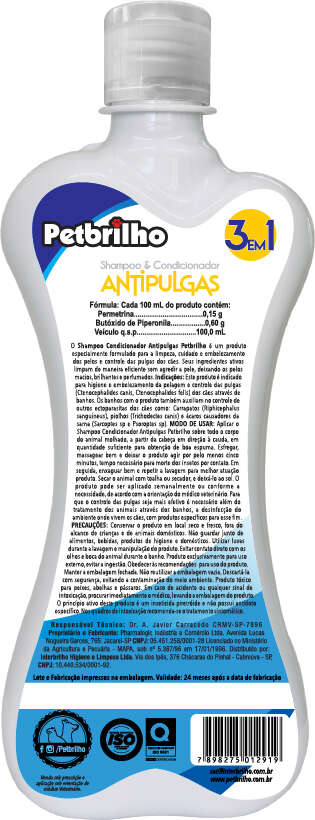 Shampoo e Condicionador Petbrilho Antipulgas 3 em 1 - 500 mL