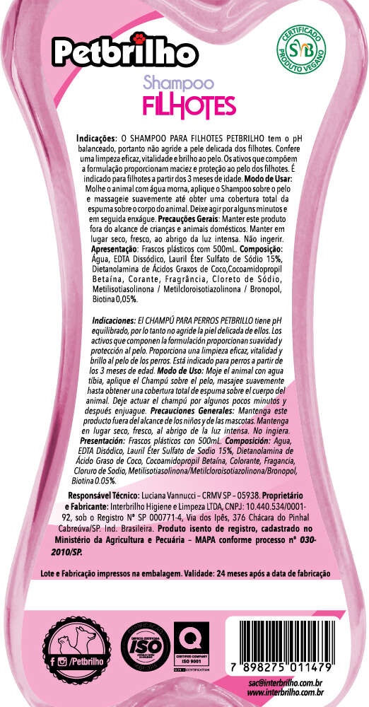 Shampoo Petbrilho Filhotes - 500 mL