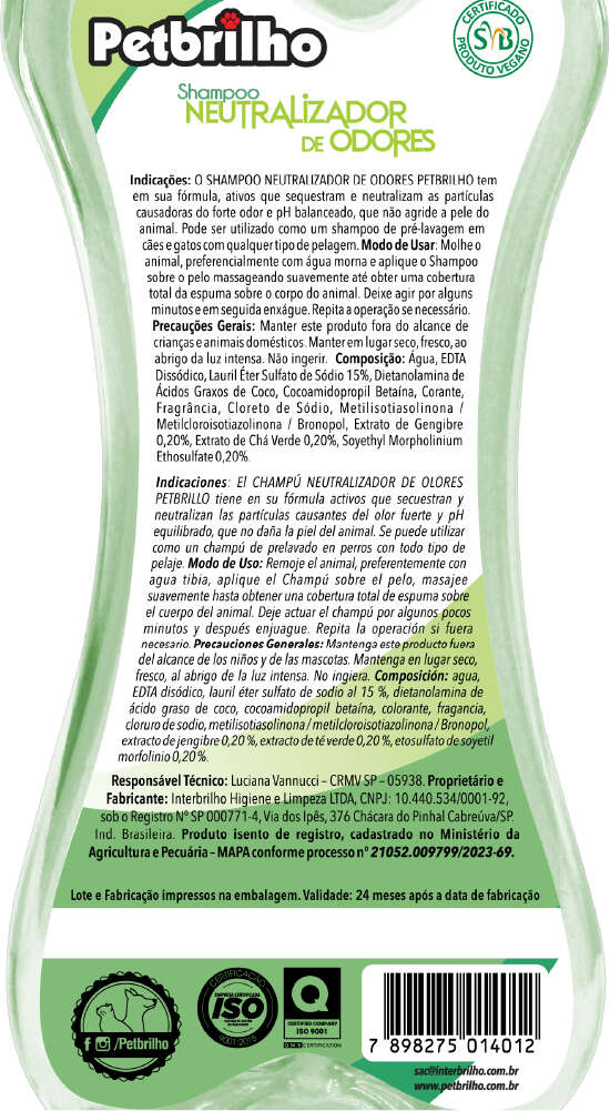 Shampoo Petbrilho Neutralizador de Odores - 500 mL
