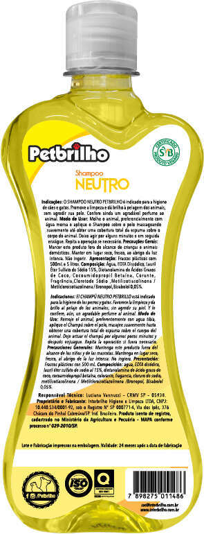 Shampoo Petbrilho Neutro - 500 mL