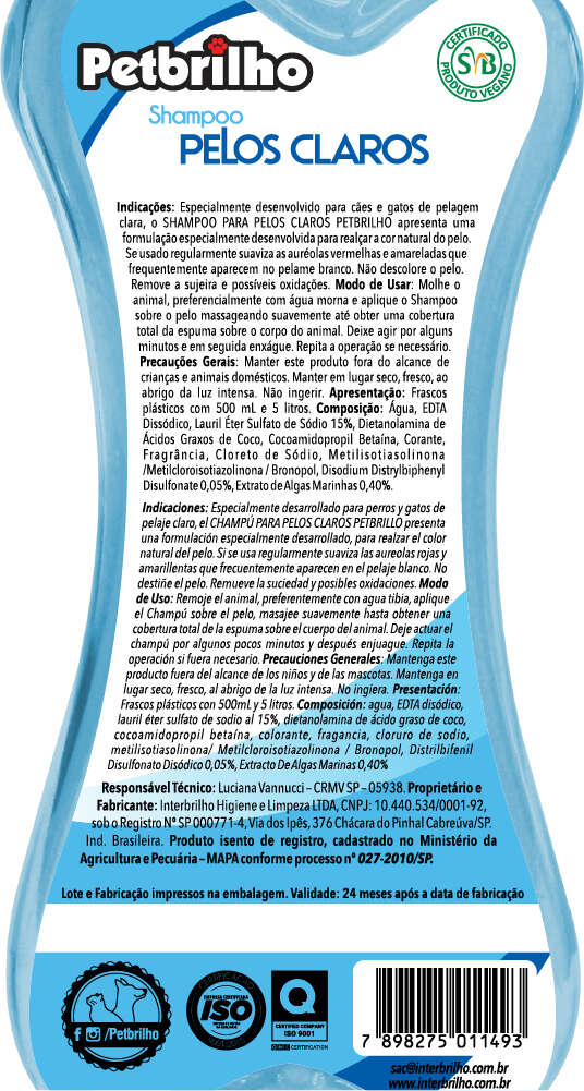Shampoo Petbrilho Pelos Claros - 500 mL