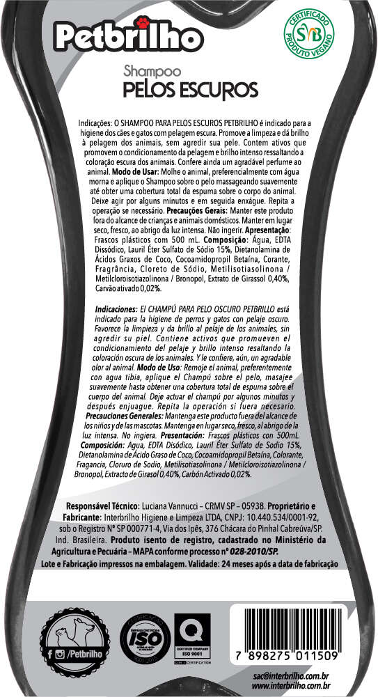 Shampoo Petbrilho Pelos Escuros - 500 mL