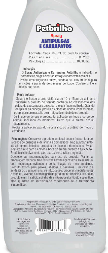 Spray Petbrilho Antipulgas e Carrapatos para Cães - 150 mL