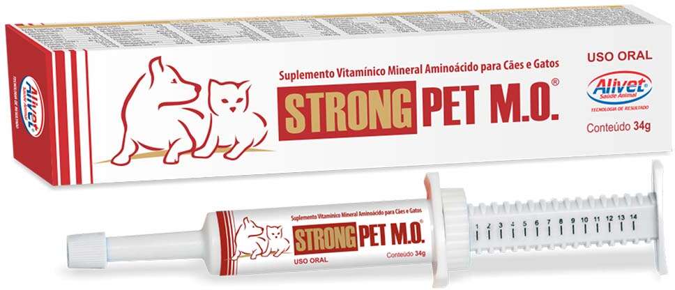 Suplemento Vitamínico Mineral Aminoácido Alivet Strong Pet M.O. para Cães e Gatos - 34 g