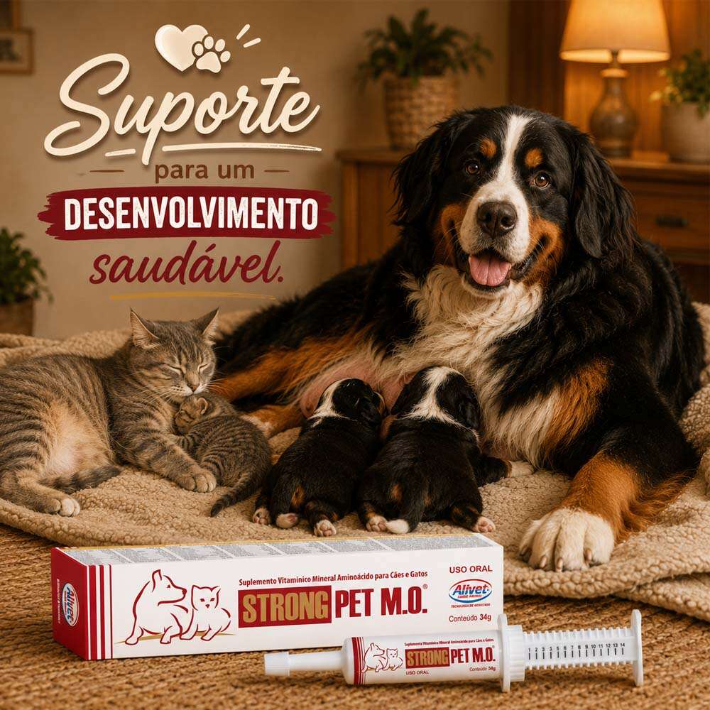 Suplemento Vitamínico Mineral Aminoácido Alivet Strong Pet M.O. para Cães e Gatos - 34 g