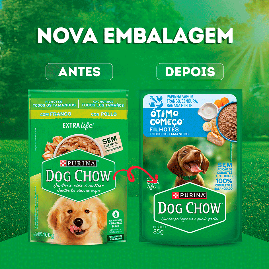Ração Úmida Ótimo Começo Purina Dog Chow para Cães Filhotes Papinha sabor Frango, Cenoura, Banana e Leite - 85 g