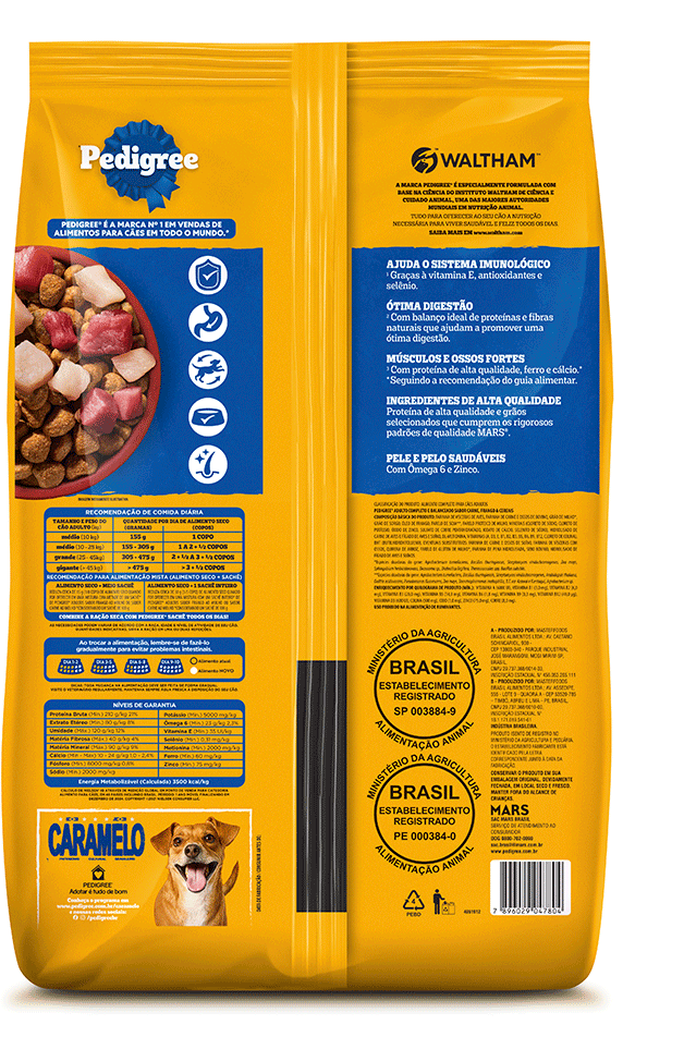 Ração Seca Pedigree Carne, Frango e Cereais para Cães Adultos Raças Médias e Grandes - 15Kg