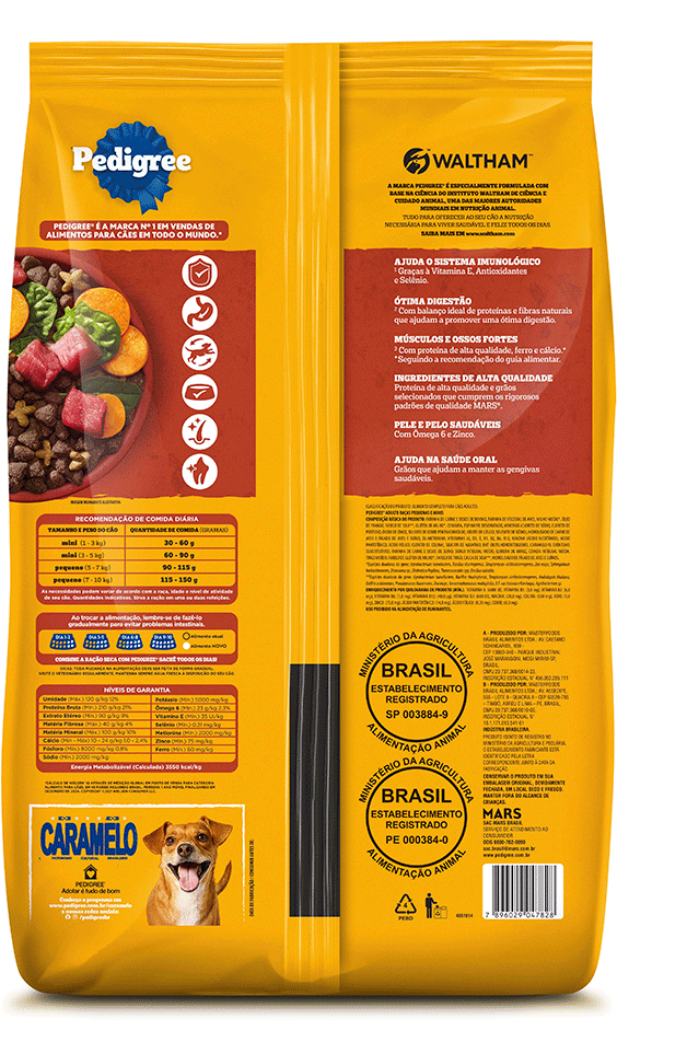 Ração Pedigree Carne e Vegetais Cães Adultos Raças Pequenas e Minis - 15Kg