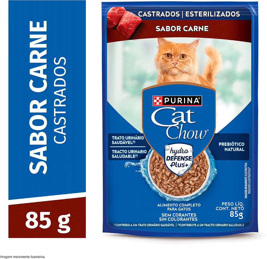 Ração Úmida Nestlé Purina Cat Chow Sachê Castrados Carne - 85 g