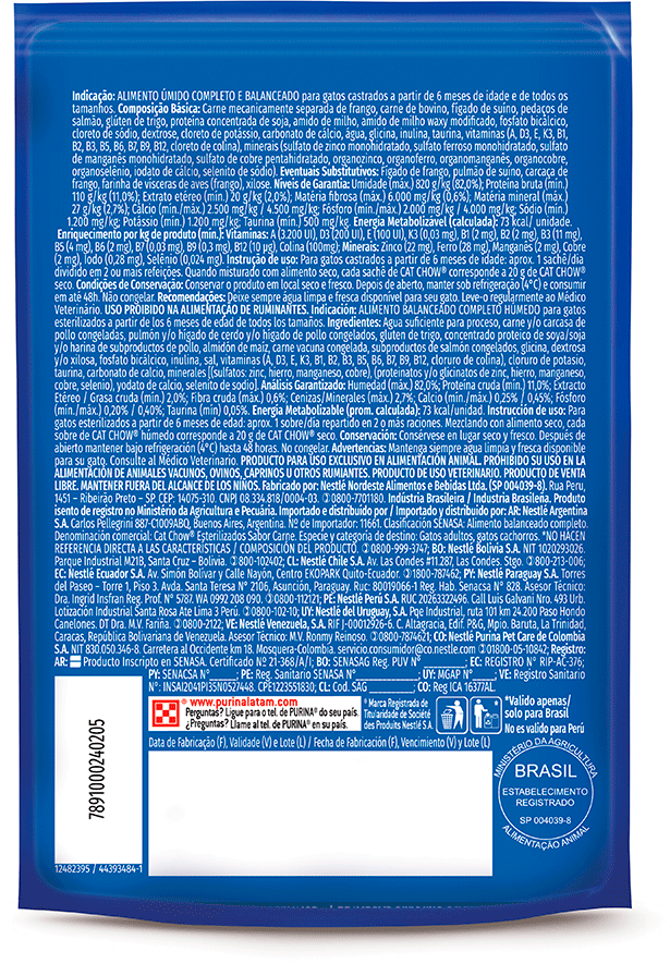 Ração Úmida Nestlé Purina Cat Chow Sachê Castrados Carne - 85 g