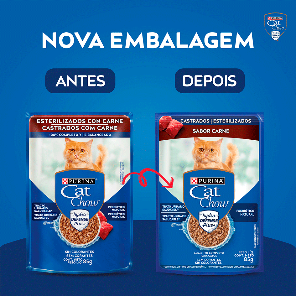 Ração Úmida Nestlé Purina Cat Chow Sachê Castrados Carne - 85 g