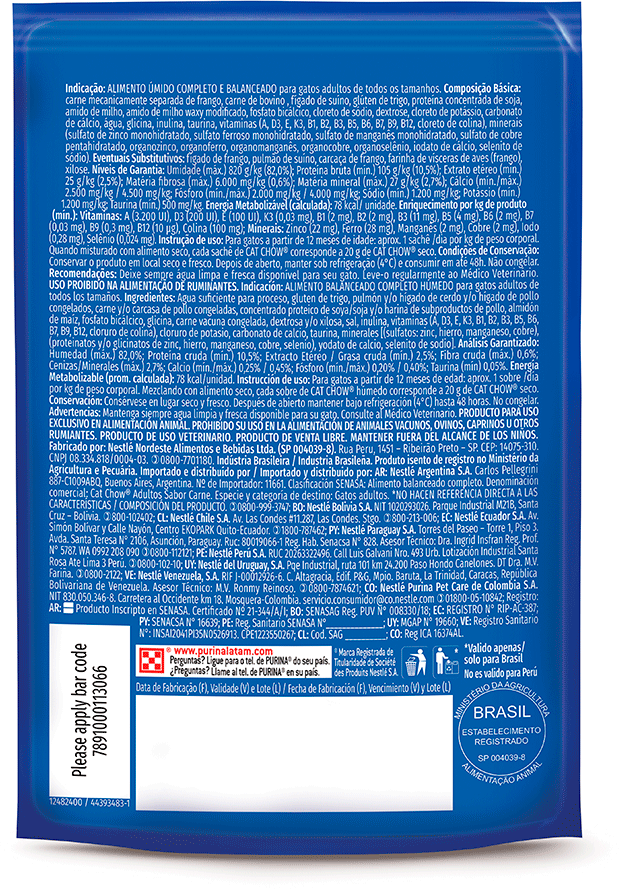Ração Úmida Nestlé Purina Cat Chow Sachê Adultos Carne ao Molho - 85 g