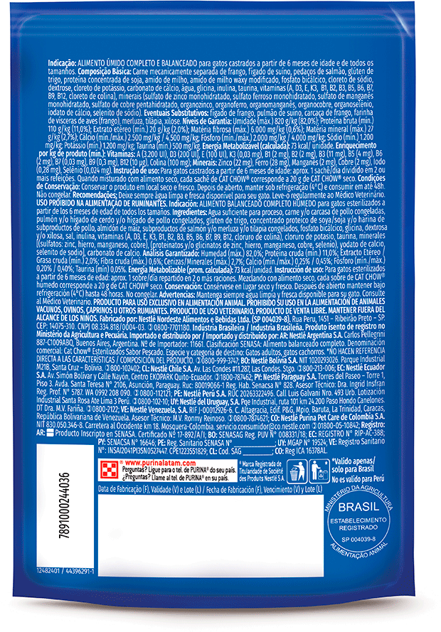 Ração Úmida Nestlé Purina Cat Chow Sachê Castrados Peixe ao Molho - 85 g