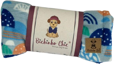 Cobertor Bichinho Chic Basic Azul Estampado para Cães e Gatos - Tam. M