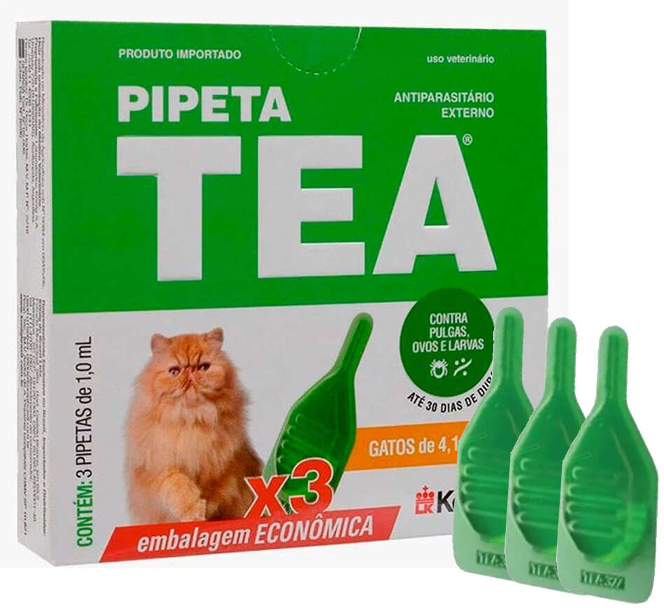 Antiparasitário Externo TEA Pipeta de 4,1 a 8Kg 1 mL para Gatos - 3 Pipetas